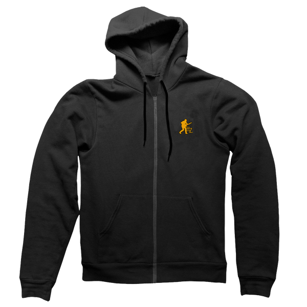 EMBROIDERED SILHOUETTE BLACK ZIP-UP HOODED SWEATSHIRT