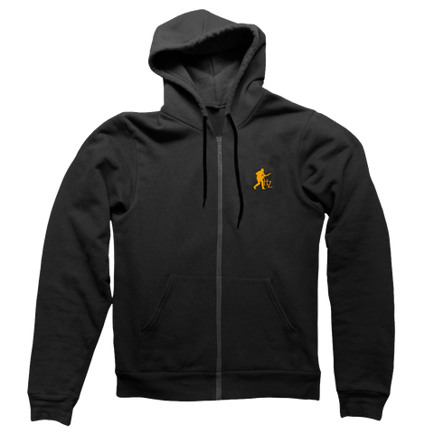 EMBROIDERED SILHOUETTE BLACK ZIP-UP HOODED SWEATSHIRT