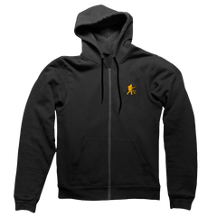 EMBROIDERED SILHOUETTE BLACK ZIP-UP HOODED SWEATSHIRT